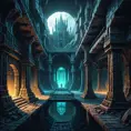 Hyper Detailed illustration of an eerie dystopian underground dungeon, 8k, Gothic and Fantasy, Horror, Epic, Sharp Focus, Deviantart by Alena Aenami