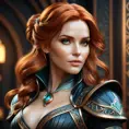 Alluring matte portrait of a beautiful Triss Merigold wearing black leather, 8k, Highly Detailed, Intricate, Half Body, Realistic, Sharp Focus, Volumetric Lighting, Fantasy, Elegant by Stanley Artgerm Lau, Alphonse Mucha, WLOP