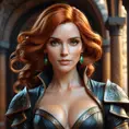 Alluring matte portrait of a beautiful Triss Merigold wearing black leather, 8k, Highly Detailed, Intricate, Half Body, Realistic, Sharp Focus, Volumetric Lighting, Fantasy, Elegant by Stanley Artgerm Lau, Alphonse Mucha, WLOP