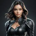 Alluring matte portrait of a beautiful A2 wearing black leather, 8k, Highly Detailed, Intricate, Half Body, Realistic, Sharp Focus, Volumetric Lighting, Fantasy, Elegant by Stanley Artgerm Lau, WLOP