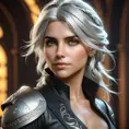 Alluring matte portrait of a beautiful Ciri wearing black leather, 8k, Highly Detailed, Intricate, Half Body, Realistic, Sharp Focus, Volumetric Lighting, Fantasy, Elegant by Stanley Artgerm Lau, Alphonse Mucha, WLOP