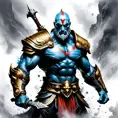 Ares God of War, armed with daggers emerging from the fog of war, ink splash, Highly Detailed, Vibrant Colors, Ink Art, Fantasy, Dark by Stanley Artgerm Lau