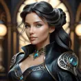 Alluring matte portrait of a beautiful Seraphine in black leather, 8k, Highly Detailed, Intricate, Half Body, Realistic, Sharp Focus, Volumetric Lighting, Fantasy, Elegant by Stanley Artgerm Lau, Alphonse Mucha, WLOP, Stefan Kostic