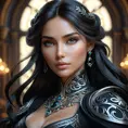 Alluring matte portrait of a beautiful Katarina in black, 8k, Highly Detailed, Intricate, Half Body, Realistic, Sharp Focus, Volumetric Lighting, Fantasy, Elegant by Stanley Artgerm Lau, Alphonse Mucha, WLOP, Stefan Kostic