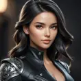 Alluring matte portrait of a beautiful A2 wearing black leather, 8k, Highly Detailed, Intricate, Half Body, Realistic, Sharp Focus, Volumetric Lighting, Fantasy, Elegant by Stanley Artgerm Lau, WLOP