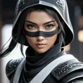 Black & White closeup of a beautiful female ninja, 8k, Highly Detailed, Artstation, Beautiful, Digital Illustration, Sharp Focus, Unreal Engine, Concept Art by Stanley Artgerm Lau