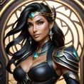 Alluring matte portrait of a beautiful Sivir in black leather, 8k, Highly Detailed, Intricate, Half Body, Realistic, Sharp Focus, Volumetric Lighting, Fantasy, Elegant by Stanley Artgerm Lau, Alphonse Mucha, WLOP, Stefan Kostic