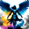 Silhouette of Kayle emerging from the fog of war, ink splash, Highly Detailed, Vibrant Colors, Ink Art, Fantasy, Dark by Stanley Artgerm Lau