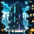 Detailed illustration of a cyberpunk Beneath a Steel Sky city at night, 8k, Intricate Details, Trending on Artstation, Epic, Comic, Sharp Focus, Deviantart, Beautifully Lit by Studio Ghibli