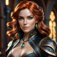 Alluring matte portrait of a beautiful Triss Merigold in black leather, 8k, Highly Detailed, Intricate, Half Body, Realistic, Sharp Focus, Volumetric Lighting, Fantasy, Elegant by Stanley Artgerm Lau, Alphonse Mucha, WLOP, Stefan Kostic