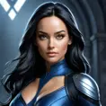 Alluring matte portrait of a beautiful Laura Kinney from Xmen in the style of Stefan Kostic, 8k, Highly Detailed, Intricate, Half Body, Realistic, Sharp Focus, Volumetric Lighting, Fantasy, Elegant by Stanley Artgerm Lau, Greg Rutkowski