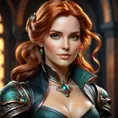 Alluring matte portrait of a beautiful Triss Merigold in black leather, 8k, Highly Detailed, Intricate, Half Body, Realistic, Sharp Focus, Volumetric Lighting, Fantasy, Elegant by Stanley Artgerm Lau, Alphonse Mucha, WLOP, Stefan Kostic