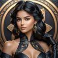 Alluring matte portrait of the beautiful goddess Selena in black leather in the style of Stefan Kostic, 8k, Highly Detailed, Intricate, Realistic, Sharp Focus, Volumetric Lighting, Fantasy, Elegant by Stanley Artgerm Lau, Alphonse Mucha, WLOP