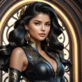 Alluring matte portrait of the beautiful goddess Selena in black leather in the style of Stefan Kostic, 8k, Highly Detailed, Intricate, Realistic, Sharp Focus, Volumetric Lighting, Fantasy, Elegant by Stanley Artgerm Lau, Alphonse Mucha, WLOP