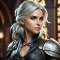 Alluring matte portrait of a beautiful Ciri wearing black leather, 8k, Highly Detailed, Intricate, Half Body, Realistic, Sharp Focus, Volumetric Lighting, Fantasy, Elegant by Stanley Artgerm Lau, Alphonse Mucha, WLOP