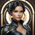 Alluring matte portrait of a beautiful Vex in black leather, 8k, Highly Detailed, Intricate, Half Body, Realistic, Sharp Focus, Volumetric Lighting, Fantasy, Elegant by Stanley Artgerm Lau, Alphonse Mucha, WLOP, Stefan Kostic