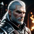 Geralt as a rouge assassin in The Witcher 3 Style, 4k, Highly Detailed, Beautiful, Cinematic Lighting, Sharp Focus, Volumetric Lighting, Closeup Portrait, Concept Art