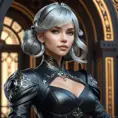 Alluring matte portrait of a beautiful 2B in black leather, 8k, Highly Detailed, Intricate, Half Body, Realistic, Sharp Focus, Volumetric Lighting, Fantasy, Elegant by Stanley Artgerm Lau, Alphonse Mucha, WLOP, Stefan Kostic