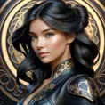 Alluring matte portrait of a beautiful A2 in black leather, 8k, Highly Detailed, Intricate, Half Body, Realistic, Sharp Focus, Volumetric Lighting, Fantasy, Elegant by Stanley Artgerm Lau, Alphonse Mucha, WLOP, Stefan Kostic