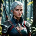 Portrait of an alluring witcher 3 female rouge assassin in an epic forest, 4k, Highly Detailed, Beautiful, Cinematic Lighting, Sharp Focus, Volumetric Lighting, Closeup Portrait, Concept Art