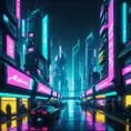 Dystopian Cyberpunk 2077 city at night, 8k, Hyper Detailed, Intricate Details, Trending on Artstation, Epic, Comic, Sharp Focus, Deviantart, Beautifully Lit by Alena Aenami