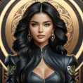 Alluring matte portrait of the beautiful goddess Selena in black leather in the style of Stefan Kostic, 8k, Highly Detailed, Intricate, Realistic, Sharp Focus, Volumetric Lighting, Fantasy, Elegant by Stanley Artgerm Lau, Alphonse Mucha, WLOP