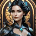 Alluring matte portrait of a beautiful Morgana in black leather, 8k, Highly Detailed, Intricate, Half Body, Realistic, Sharp Focus, Volumetric Lighting, Fantasy, Elegant by Stanley Artgerm Lau, Alphonse Mucha, WLOP, Stefan Kostic