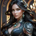 Alluring matte portrait of a beautiful Katarina in black, 8k, Highly Detailed, Intricate, Half Body, Realistic, Sharp Focus, Volumetric Lighting, Fantasy, Elegant by Stanley Artgerm Lau, Alphonse Mucha, WLOP, Stefan Kostic