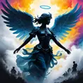 Silhouette of an Angel emerging from the fog of war, ink splash, Highly Detailed, Vibrant Colors, Ink Art, Fantasy, Dark by Stanley Artgerm Lau