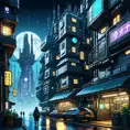 Detailed illustration of a cyberpunk Beneath a Steel Sky city at night, 8k, Intricate Details, Trending on Artstation, Epic, Comic, Sharp Focus, Deviantart, Beautifully Lit by Studio Ghibli