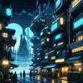 Detailed illustration of a cyberpunk Beneath a Steel Sky city at night, 8k, Intricate Details, Trending on Artstation, Epic, Comic, Sharp Focus, Deviantart, Beautifully Lit by Studio Ghibli