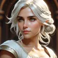 Closeup of Ciri in a white dress, Highly Detailed, Intricate, Artstation, Beautiful, Digital Painting, Sharp Focus, Concept Art, Elegant by Stanley Artgerm Lau, Alphonse Mucha, Greg Rutkowski