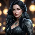 Matte portrait of Yennefer with tattoos, 8k, Highly Detailed, Alluring, Artstation, Bokeh effect, Sharp Focus, Volumetric Lighting, Concept Art by Stanley Artgerm Lau, Greg Rutkowski