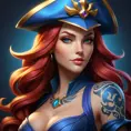 Matte portrait of Miss Fortune from League of Legends with tattoos, 8k, Highly Detailed, Alluring, Artstation, Magical, Digital Painting, Volumetric Lighting, Concept Art by Stanley Artgerm Lau, Greg Rutkowski