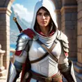 Kassandra from Assassins Creed in white armor, 8k, Highly Detailed, Artstation, Beautiful, Digital Illustration, Sharp Focus, Unreal Engine, Concept Art