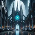 Cyberpunk Cathedral in a dystopian future, Dystopian, Cybernatic and Sci-Fi