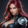 Alluring matte portrait of a beautiful Katarina from League of Legends in black leather, 8k, Half Body, Realistic, Volumetric Lighting, Fantasy by Stanley Artgerm Lau, WLOP