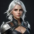 Alluring matte half body portrait of a beautiful Ciri wearing tight black leather, 8k, Highly Detailed, Intricate, Realistic, Sharp Focus, Volumetric Lighting, Fantasy, Elegant by Stanley Artgerm Lau, WLOP