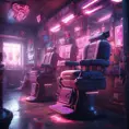 inside of a cyberpunk barber shop, 8k, Dystopian, High Definition, Highly Detailed, Hyper Detailed, Intricate, Intricate Artwork, Intricate Details, Ultra Detailed, Cgsociety, Cybernatic and Sci-Fi, Post-Apocalyptic, Futuristic, Sci-Fi, Science Fiction, Matte Painting, Sharp Focus by Stefan Kostic