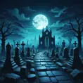 Hyper Detailed illustration of an eerie dystopian graveyard at night, 8k, Gothic and Fantasy, Horror, Epic, Sharp Focus, Deviantart by Alena Aenami, Studio Ghibli