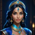 Matte portrait of the beautiful Princess Jasmine in dark blue, 8k, Highly Detailed, Intricate, Realistic, Sharp Focus, Volumetric Lighting, Fantasy, Elegant by Stanley Artgerm Lau, WLOP, Stefan Kostic