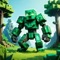 Minecraft  enemy in green setting, 4k, 3D Rendering, Pixel Art by Dan Mumford, Greg Rutkowski, WLOP