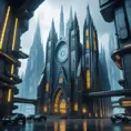 Cyberpunk Cathedral in a dystopian future, Dystopian, Cybernatic and Sci-Fi