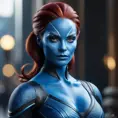 Alluring matte portrait of a beautiful Mystique from Xmen in the style of Stefan Kostic, 8k, Highly Detailed, Intricate, Half Body, Realistic, Sharp Focus, Volumetric Lighting, Fantasy, Elegant by Stanley Artgerm Lau, Greg Rutkowski