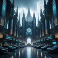 Cyberpunk Cathedral in a dystopian future, Dystopian, Cybernatic and Sci-Fi