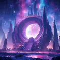 Cosmic round beautiful indigo temple in the center of a futuristic community. Extraterrestrial landscape. Planet sirius. The moon and stars can be seen in the sky even during the day., Sci-Fi, Volumetric Lighting, Vibrant Colors by Greg Rutkowski