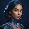 Matte portrait of the beautiful Samira in dark blue, 8k, Highly Detailed, Intricate, Realistic, Sharp Focus, Volumetric Lighting, Fantasy, Elegant by Stanley Artgerm Lau, WLOP, Stefan Kostic