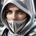 A closeup of a female assassin in white Assassins Creed armor, 8k, Highly Detailed, Artstation, Beautiful, Digital Illustration, Sharp Focus, Unreal Engine, Concept Art