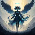 Silhouette of an Angel emerging from the fog of war, ink splash, Highly Detailed, Vibrant Colors, Ink Art, Fantasy, Dark by Stanley Artgerm Lau