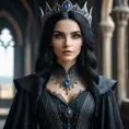 Alluring portrait of a beautiful gothic black haired sorceress in the style of Stefan Kostic, 8k, High Definition, Highly Detailed, Intricate, Half Body, Realistic, Sharp Focus, Fantasy, Elegant